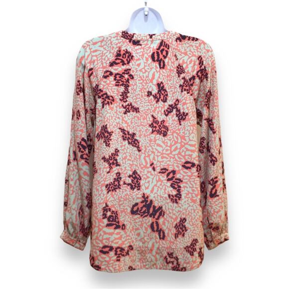 Diane Von Furstenberg Coral Silk Maiko Long Sleeve V-Neck Top size S - Picture 2 of 7